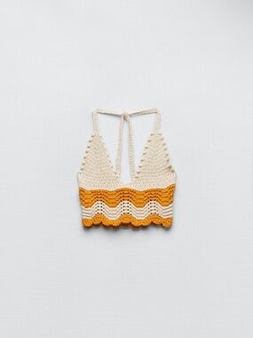 Zara Knit Halter Top in Cream and Orange